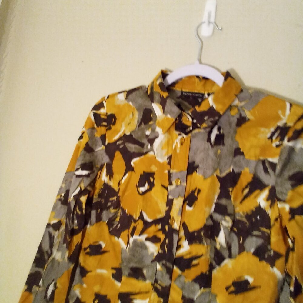New York & Company Shirt Women S Long Sleeve Button Up Pattern Orange Brown - Picture 4 of 13